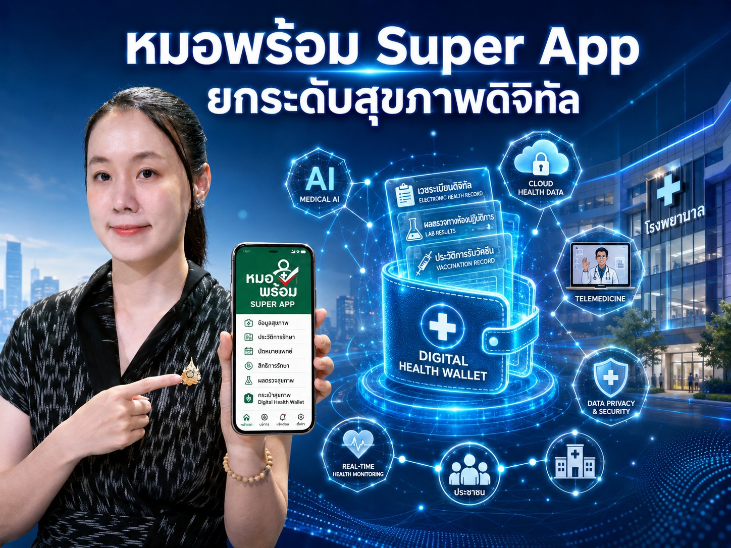รัฐบาลเร่งพัฒนาระบบสุขภาพดิจิทัล ยกระดับ &ldquo;หมอพร้อม Super App&rdquo;&ndash;Digital Health Platform ผลักดัน Digital Health Wallet ให้ประชาชนเข้าถึงข้อมูลสุขภาพได้ทุกที่ทุกเวลา