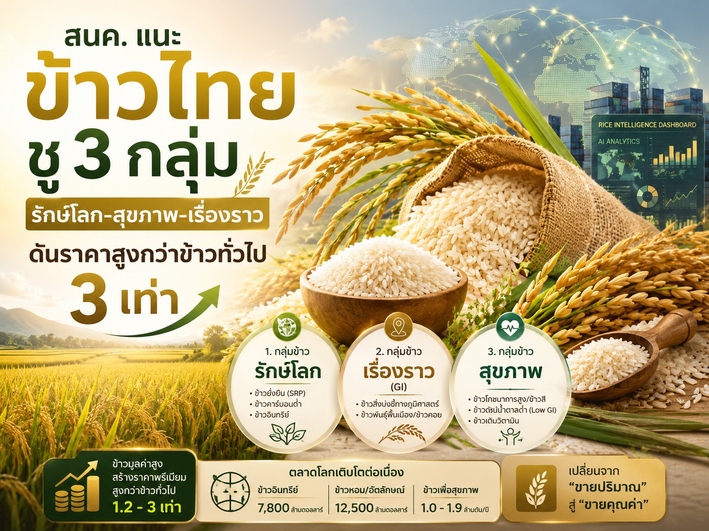 กระทรวงพาณิชย์ดันข้าวมูลค่าสูง ชู 3 กลุ่ม เพิ่มรายได้เกษตรกร
