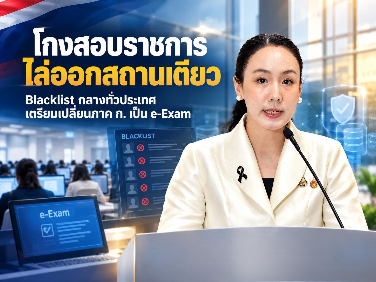 รัฐบาลวางมาตรการสกัดทุจริตสอบราชการ &ldquo;โกงสอบ&ndash;ไล่ออกสถานเดียว&rdquo; จัดทำ Blacklist กลางทั่วประเทศ เตรียมเปลี่ยนสอบภาค ก. เป็น e-Exam และออกกฎหมายเอาผิดทั้งขบวนการ